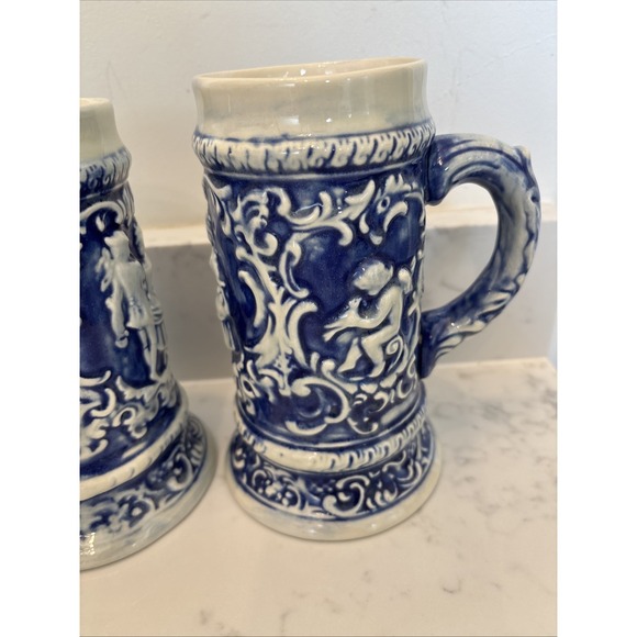 Vintage‎ Cobalt Beer Stein Set Gerz-style Unmarked Victorian Couple Cherubs EUC - Picture 3 of 15